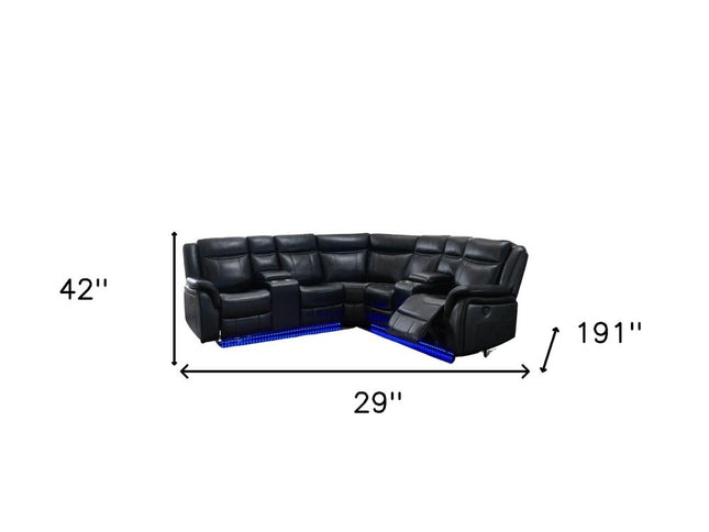 Black Polyester Blend Power Reclining L Shaped Three Piece Corner Sectional With Console