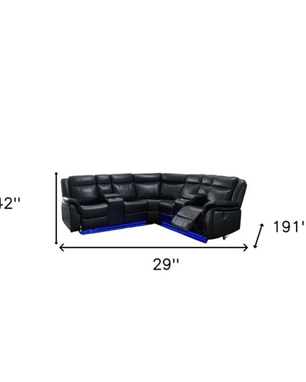 Black Polyester Blend Power Reclining L Shaped Three Piece Corner Sectional With Console