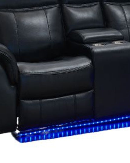 Black Polyester Blend Power Reclining L Shaped Three Piece Corner Sectional With Console