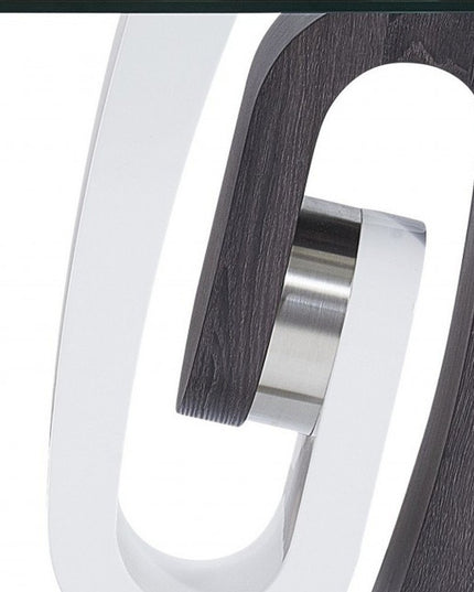 23" White Gray And Clear Glass and Wood Square Pedestal End Table