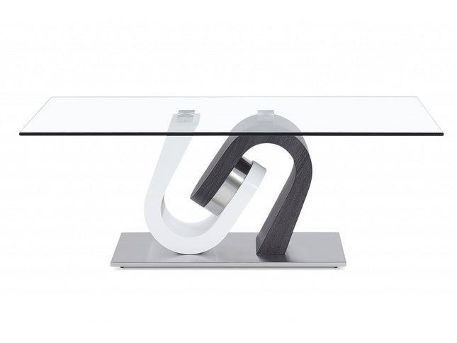 48" Clear Gray and White Glass And Steel Mod Coffee Table