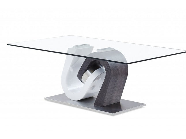 48" Clear Gray and White Glass And Steel Mod Coffee Table