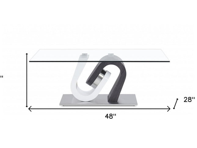 48" Clear Gray and White Glass And Steel Mod Coffee Table