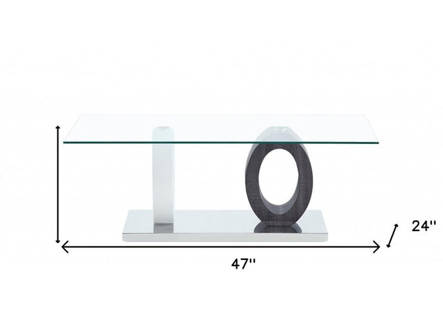 47" Clear And White and Gray Glass Coffee Table
