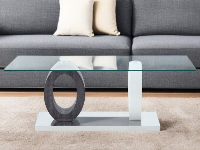 47" Clear And White and Gray Glass Coffee Table