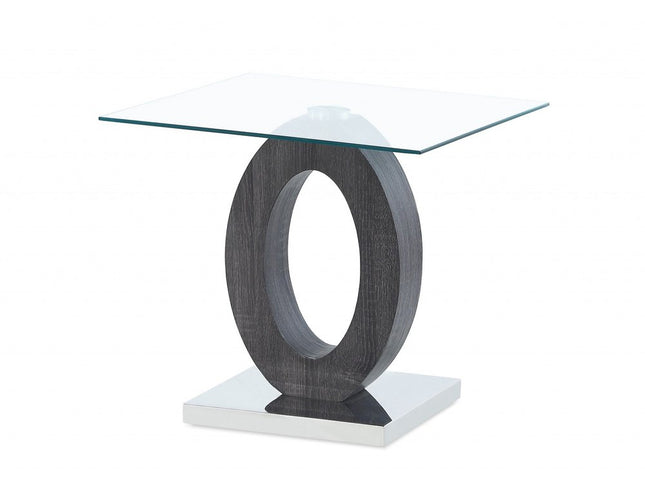 20" White, Grey And Clear Glass Oval End Table