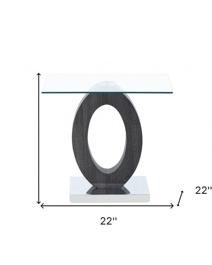 20" White, Grey And Clear Glass Oval End Table