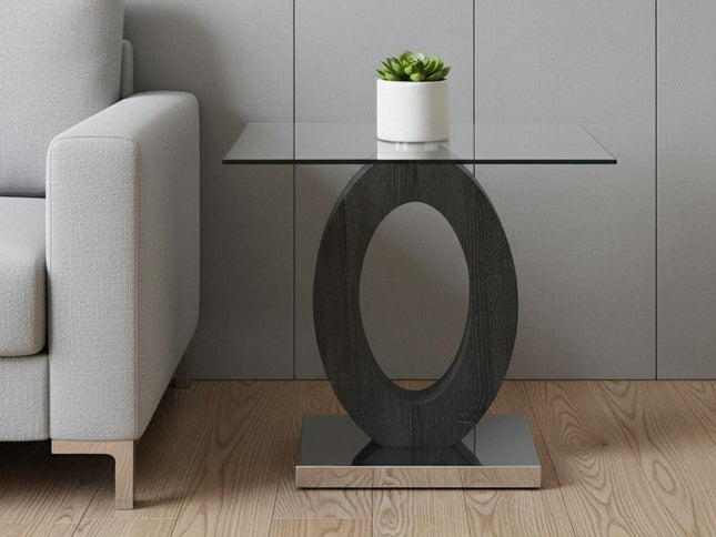 20" White, Grey And Clear Glass Oval End Table