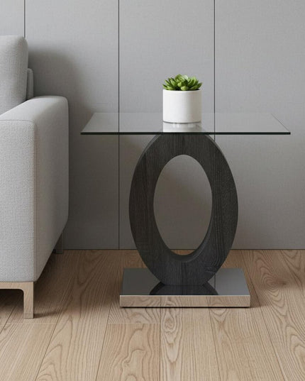 20" White, Grey And Clear Glass Oval End Table