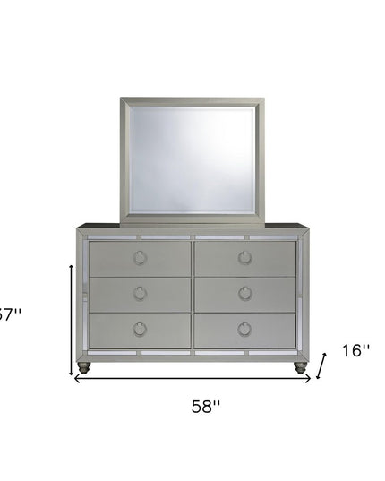 58" Silver Solid Wood Six Drawer Double Dresser