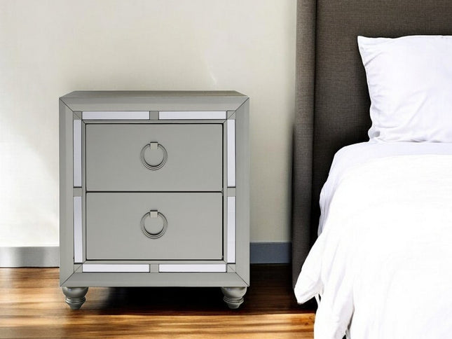 28" Solid and Manufactured Wood And Mirrored Glass Nightstand