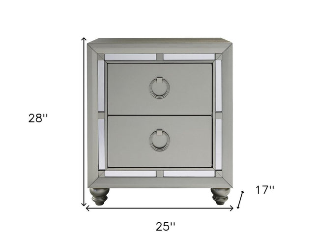 28" Solid and Manufactured Wood And Mirrored Glass Nightstand