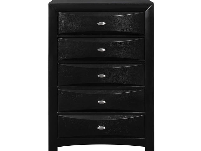 59" Black Solid Wood Mirrored Five Drawer Dresser