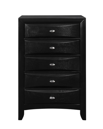 59" Black Solid Wood Mirrored Five Drawer Dresser