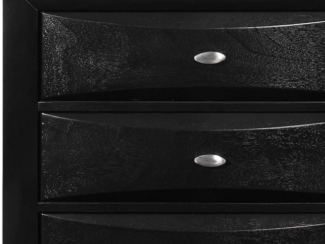 59" Black Solid Wood Mirrored Five Drawer Dresser