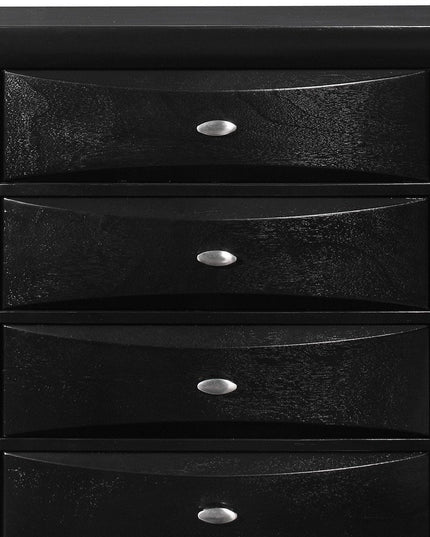 59" Black Solid Wood Mirrored Five Drawer Dresser