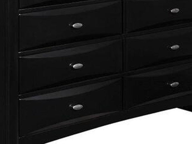 59" Black Solid Wood Mirrored Five Drawer Dresser
