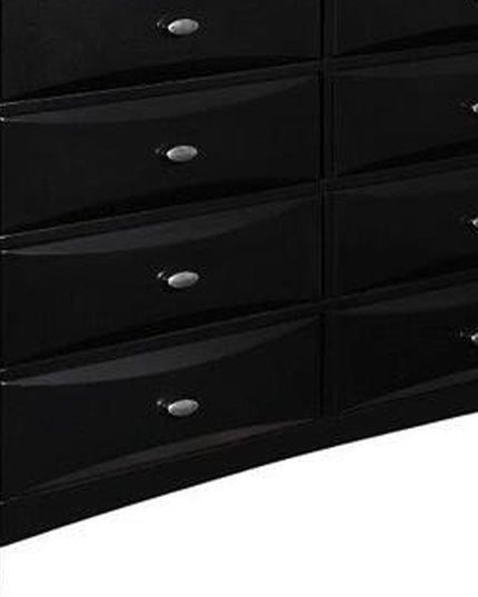 59" Black Solid Wood Mirrored Five Drawer Dresser