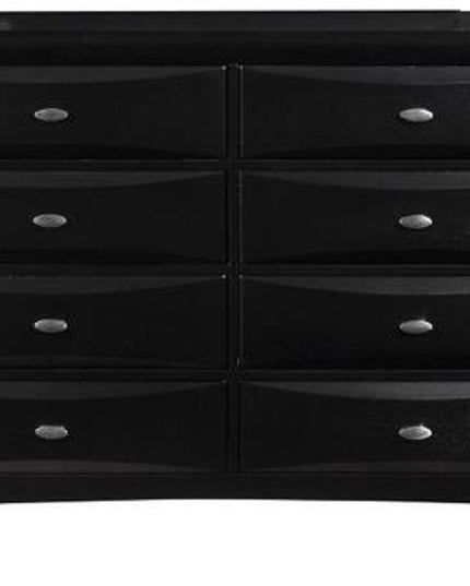 59" Black Solid Wood Mirrored Five Drawer Dresser