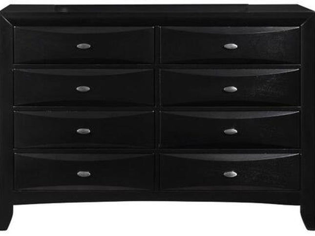 59" Black Solid Wood Mirrored Five Drawer Dresser