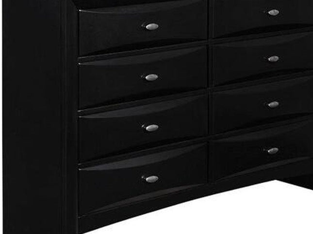 59" Black Solid Wood Mirrored Five Drawer Dresser