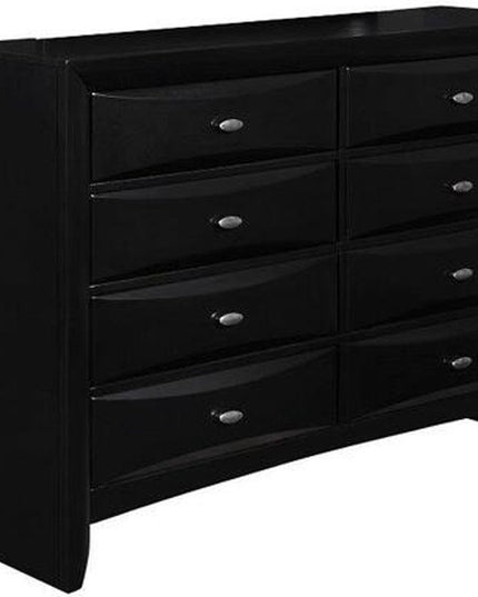 59" Black Solid Wood Mirrored Five Drawer Dresser
