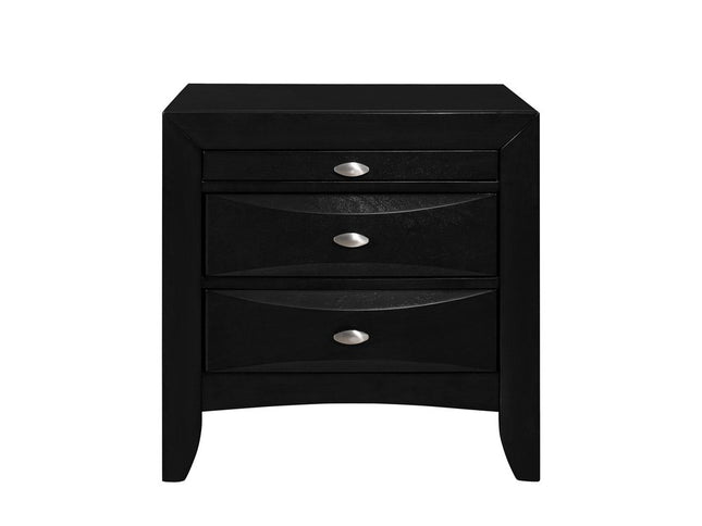 25" Black Wood Three Drawer Nightstand