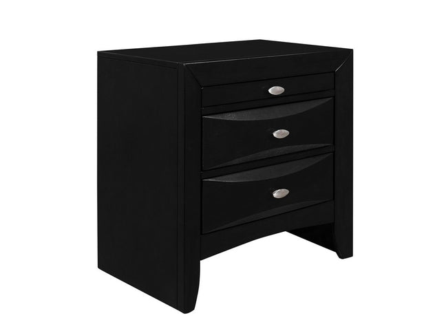 25" Black Wood Three Drawer Nightstand