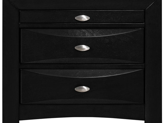 25" Black Wood Three Drawer Nightstand