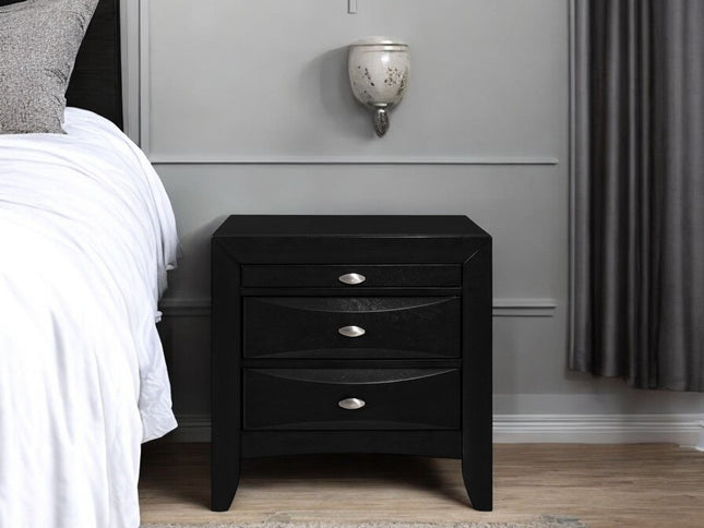 25" Black Wood Three Drawer Nightstand