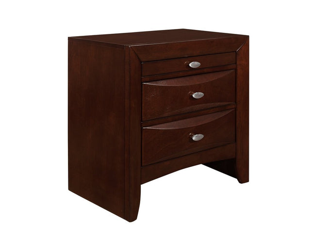 25" Merlot Wood Three Drawer Nightstand