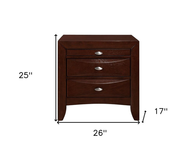 25" Merlot Wood Three Drawer Nightstand