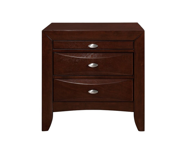 25" Merlot Wood Three Drawer Nightstand