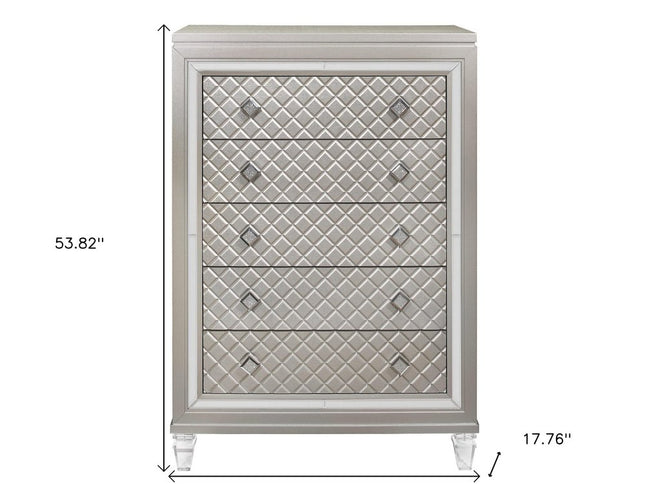 Champagne Toned Chest With Tapered Acrylic Legs And 5 Drawers