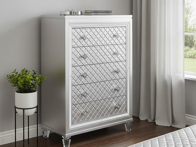 Champagne Toned Chest With Tapered Acrylic Legs And 5 Drawers