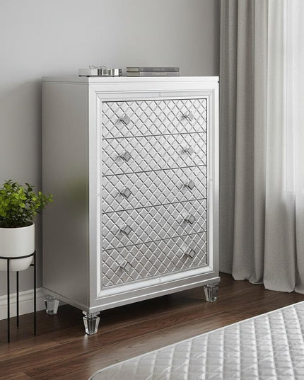 Champagne Toned Chest With Tapered Acrylic Legs And 5 Drawers