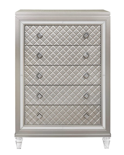 Champagne Toned Chest With Tapered Acrylic Legs And 5 Drawers