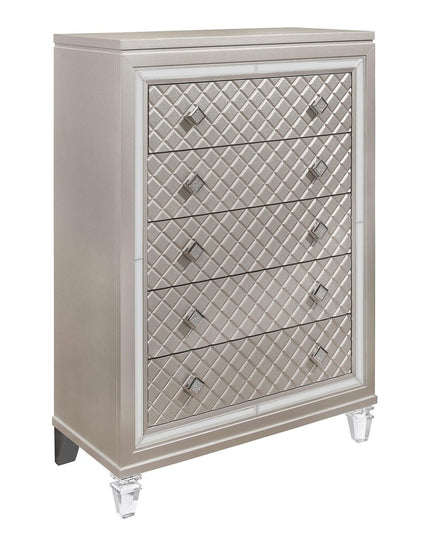 Champagne Toned Chest With Tapered Acrylic Legs And 5 Drawers