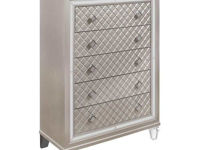 Champagne Toned Chest With Tapered Acrylic Legs And 5 Drawers