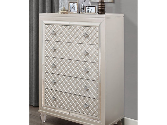 Champagne Toned Chest With Tapered Acrylic Legs And 5 Drawers