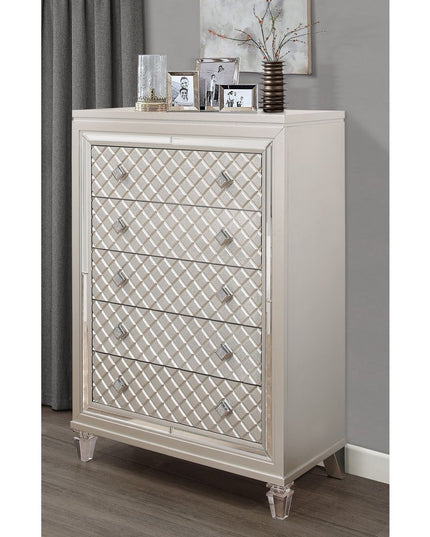 Champagne Toned Chest With Tapered Acrylic Legs And 5 Drawers