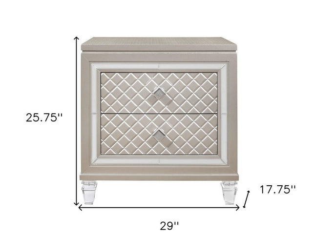 26" Solid and Manufactured Wood And Mirrored Glass Nightstand