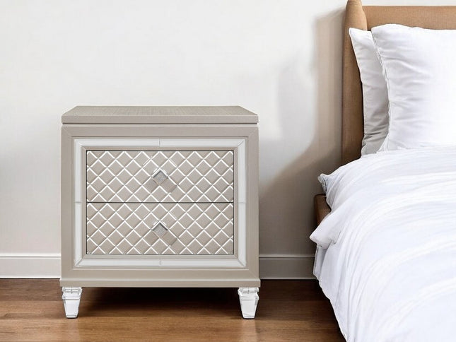 26" Solid and Manufactured Wood And Mirrored Glass Nightstand