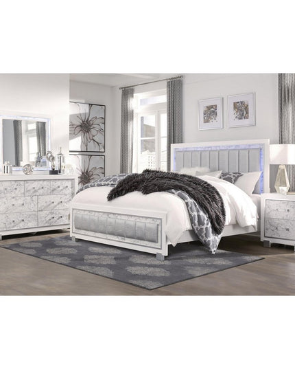 Modern White Chest With 5 Faux Marble Detailed Front Drawer.