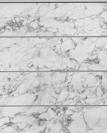 Modern White Chest With 5 Faux Marble Detailed Front Drawer.