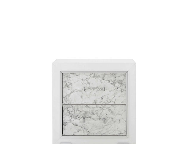 29" White Wood Two Drawer Nightstand