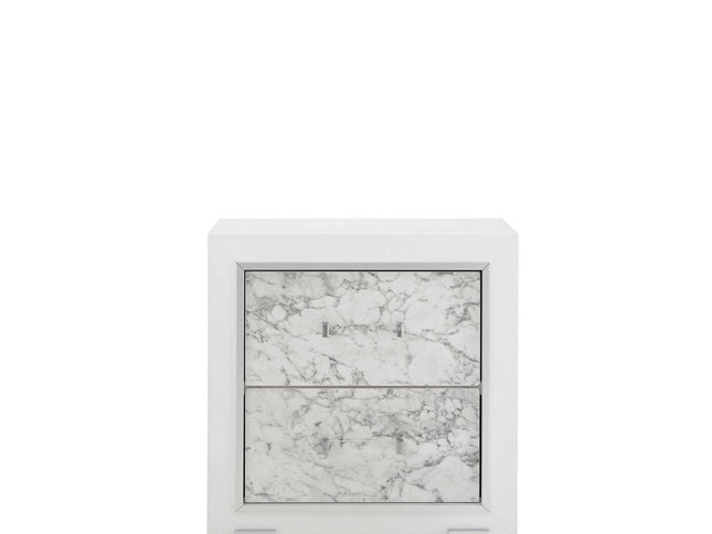 29" White Wood Two Drawer Nightstand