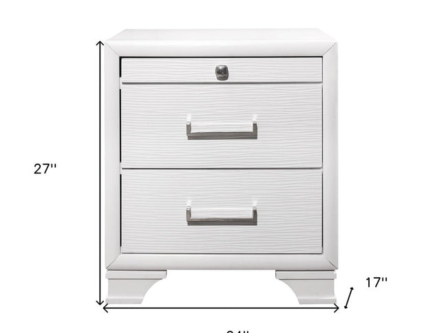 27" White Wood Two Drawer Nightstand