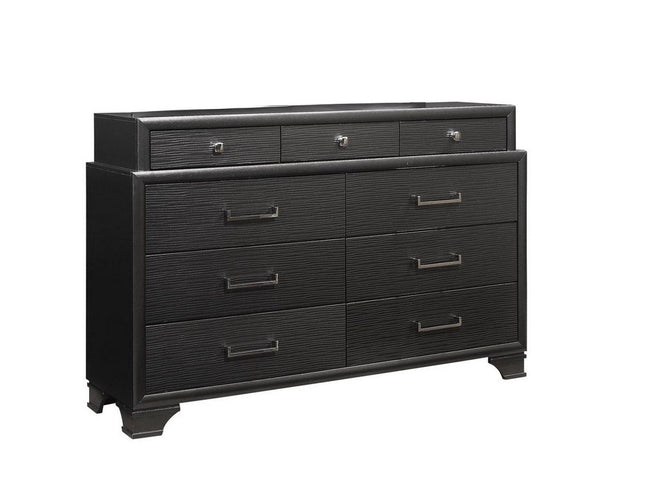 59" Gray Solid Wood Nine Drawer Double Dresser