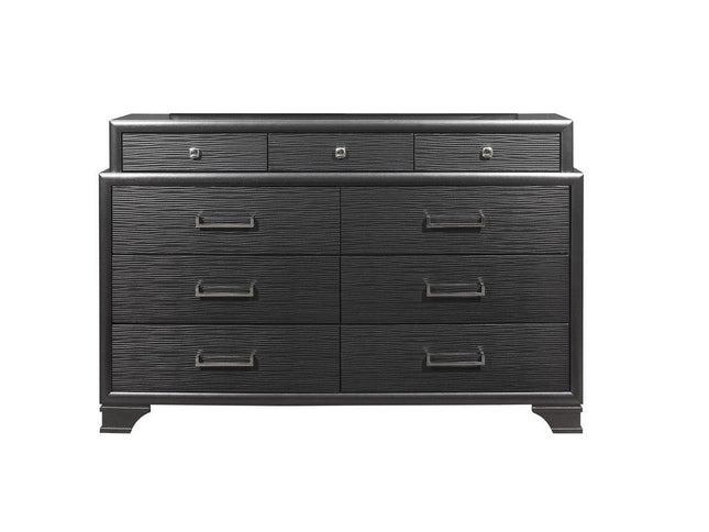 59" Gray Solid Wood Nine Drawer Double Dresser